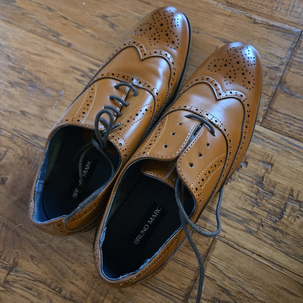 Bruno Marc Tan Leather Oxford Shoes